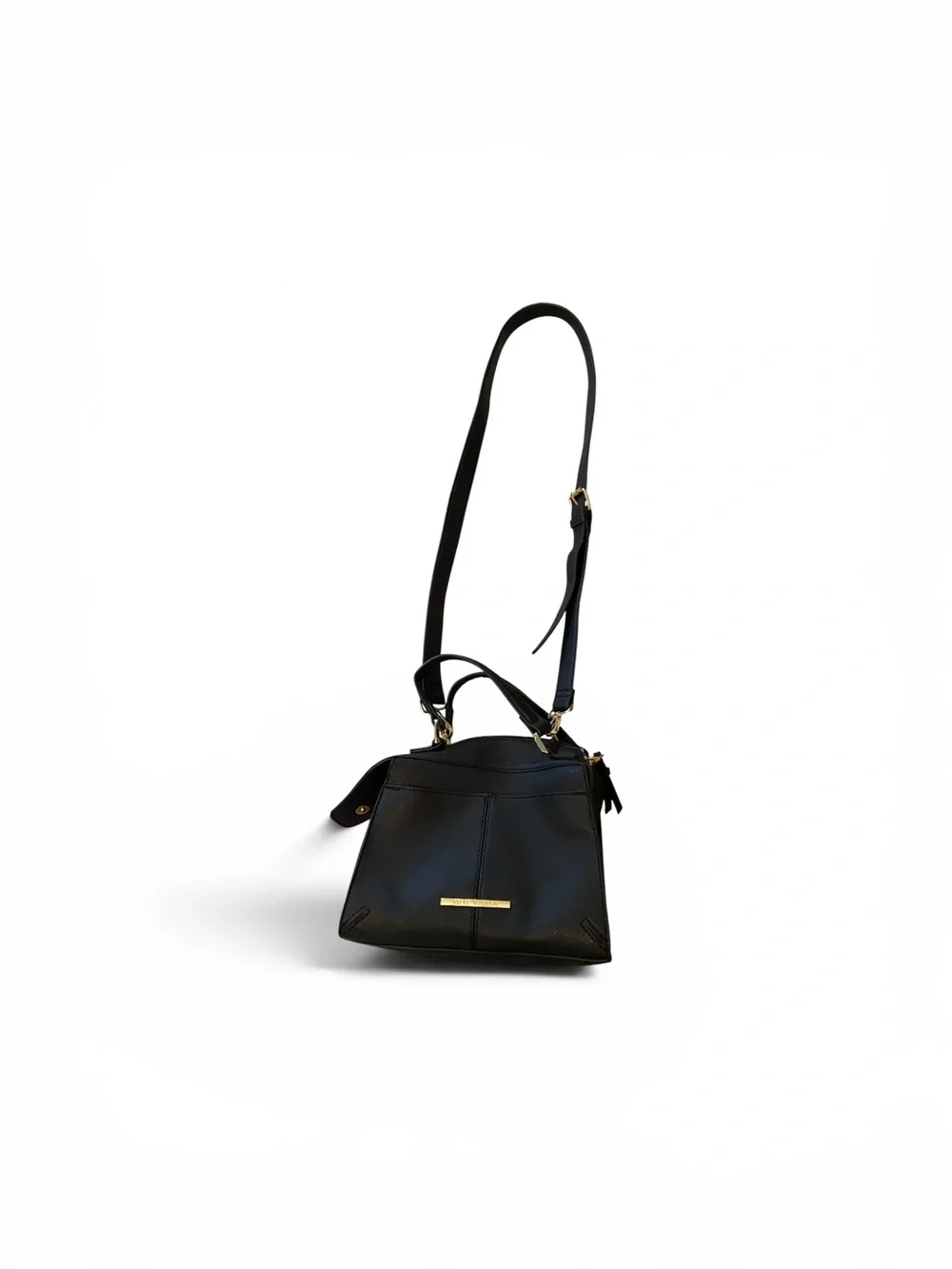 Steve Madden Black Leather Top-Handle Crossbody Bag with Gold Accents - Picture 9 of 15